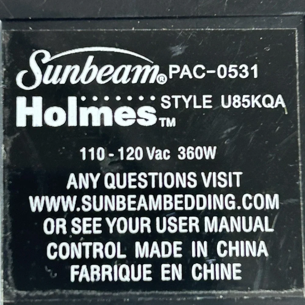 Sunbeam Holes U85KQA Electric‎ Blanket Dual Controller 4-Prong PAC-0531